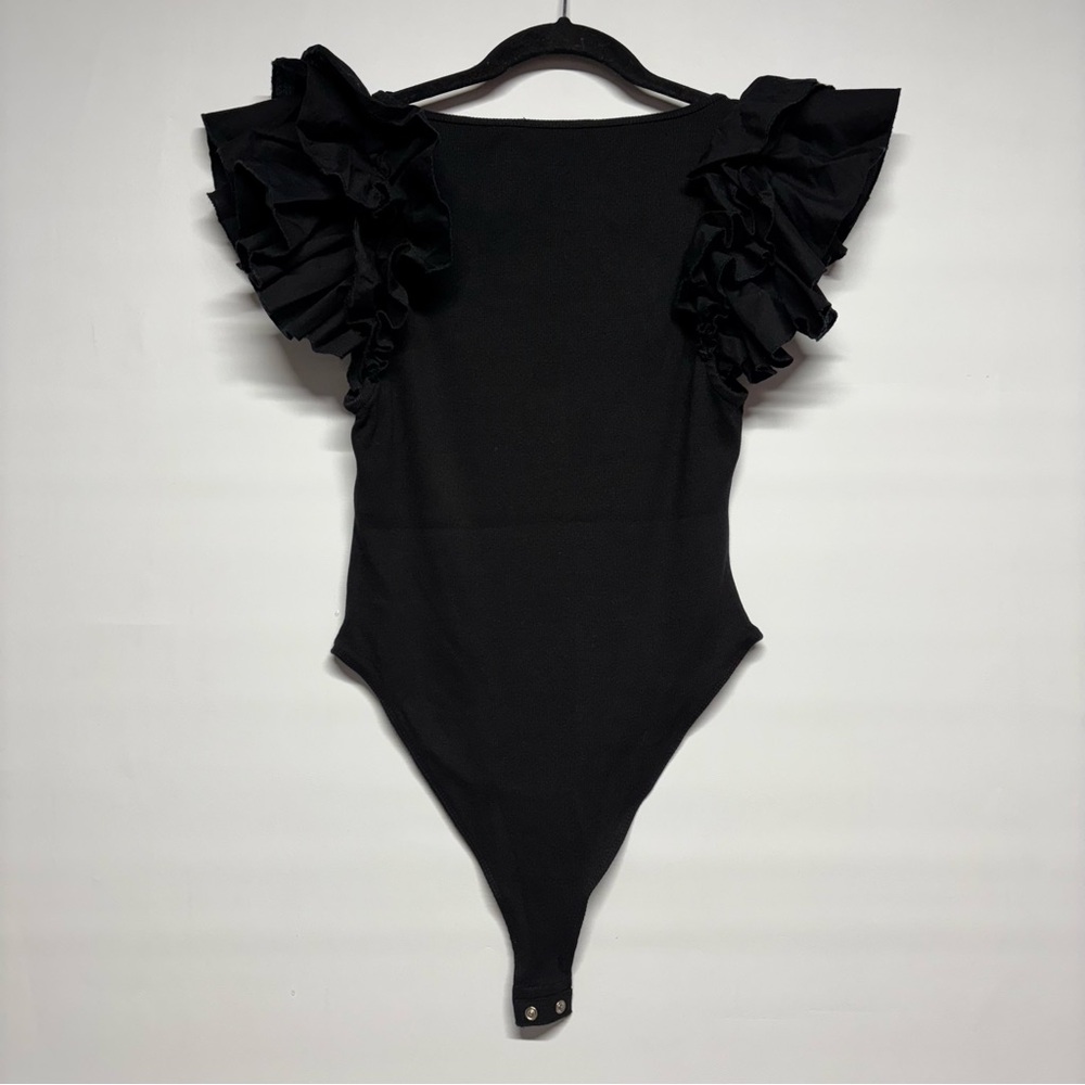 ✨Zara Ruffle Sleeve Bodysuit Black Size L - Picture 3 of 13